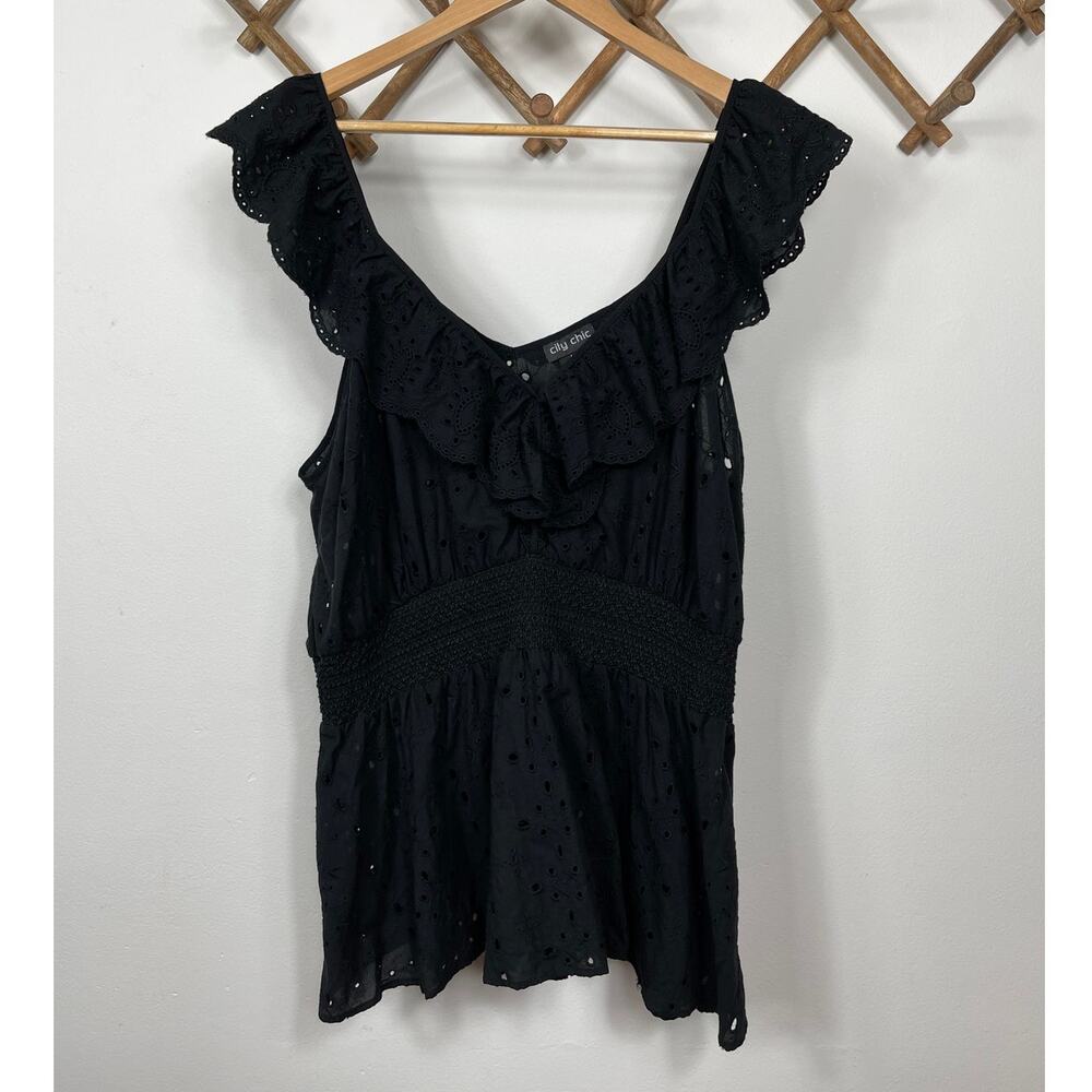 City Chic Eyelet Sleeveless Peplum Top Women's Size L/20